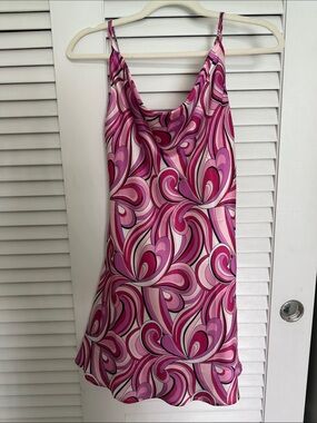 Olia Pink and Fuscia Swirl Print Mini Dress - Sleeveless Cowl Neck